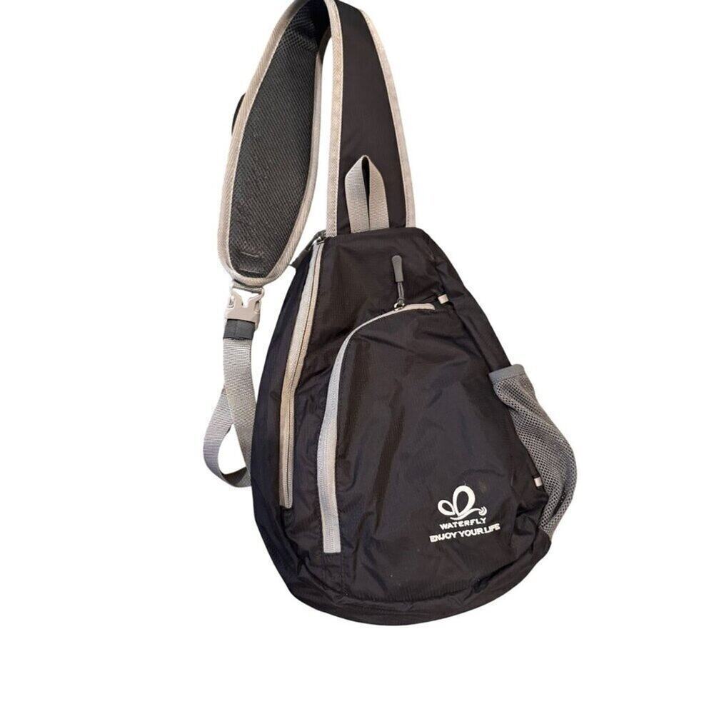 Waterfly Black Sling Backpack Travel Hiking Chest Bag Daypack
